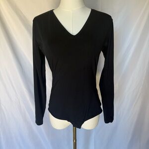 SPANX V-Neck Bodysuit Black Size Large Long Sleeve